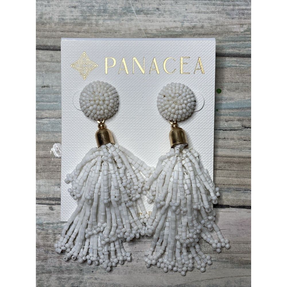 Rachel‎ Zoe PANACEA White Beaded Tassel EARRINGS NWT 3"